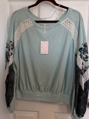 Free People Mixed-Sleeve Lace Pullover